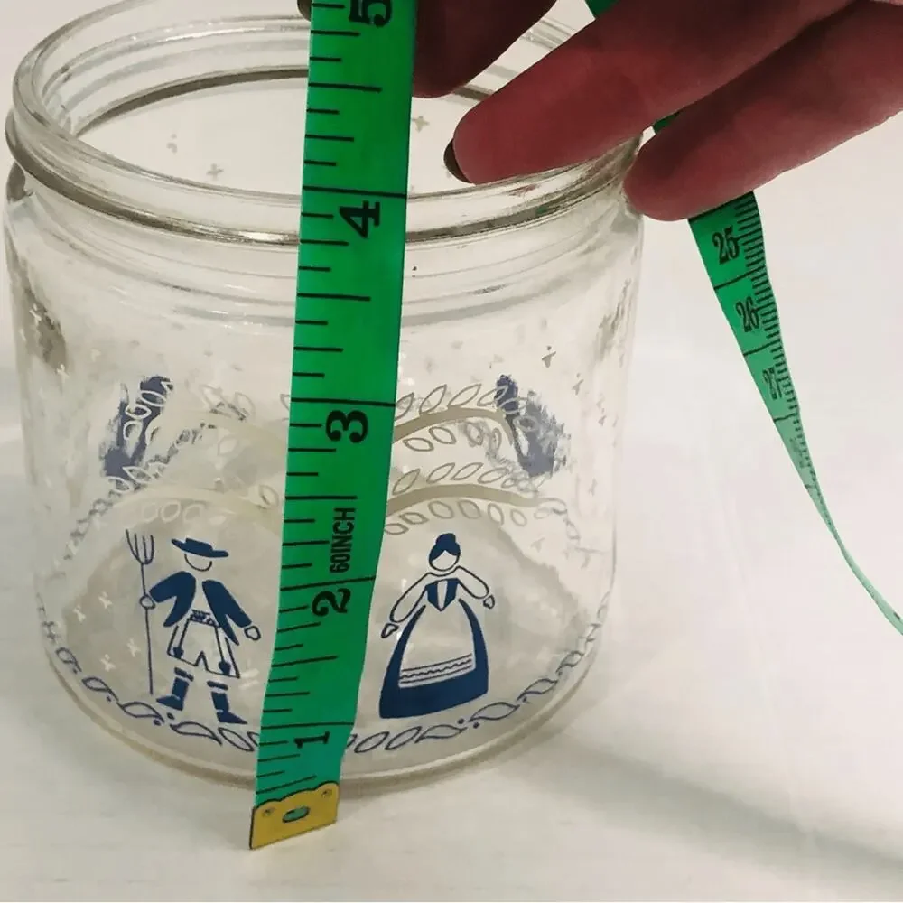 Vintage Dutch Folk Art Glass Canister Blue White Farmhouse‎ Storage Jar 1716